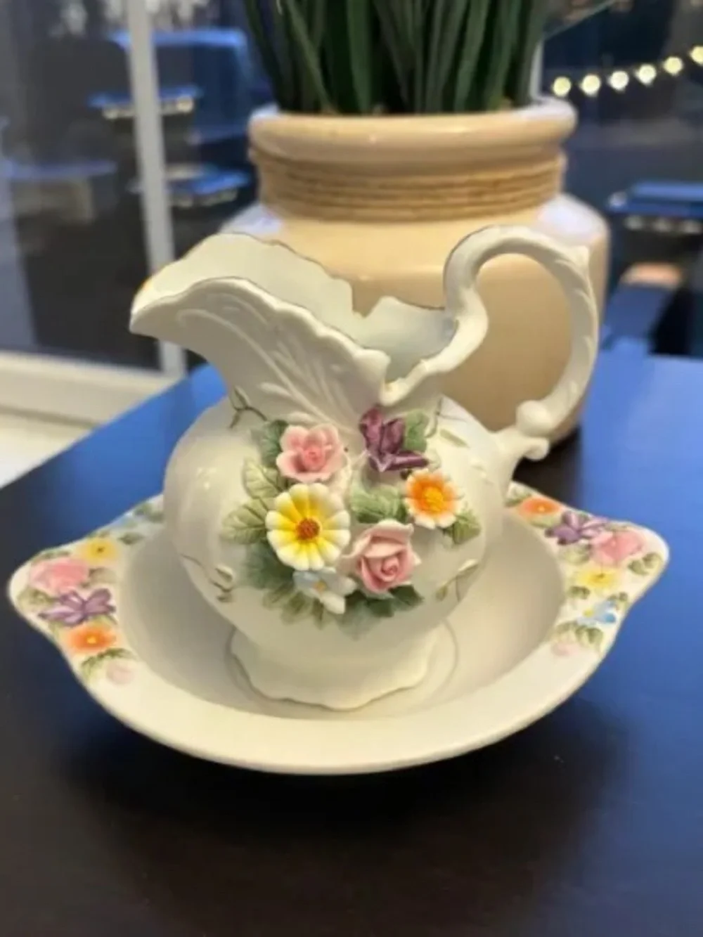 READ! Vintage Lefton Victorian Revival Heritage Rose Porcelain Miniature Pitcher